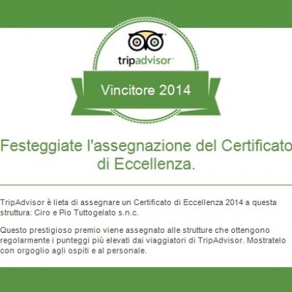 Certificato di Eccellenza TripAdvisor 2014